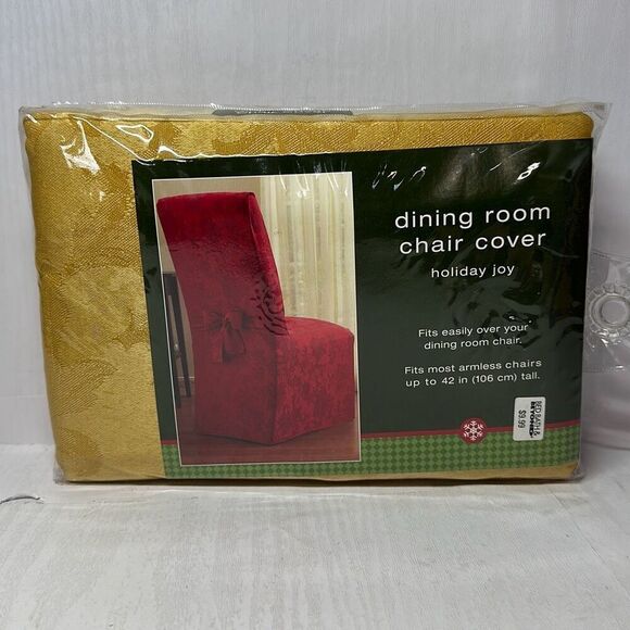 New Dining Room Chair Cover Red "Holiday Joy" Bed Bath and Beyond - Picture 1 of 5